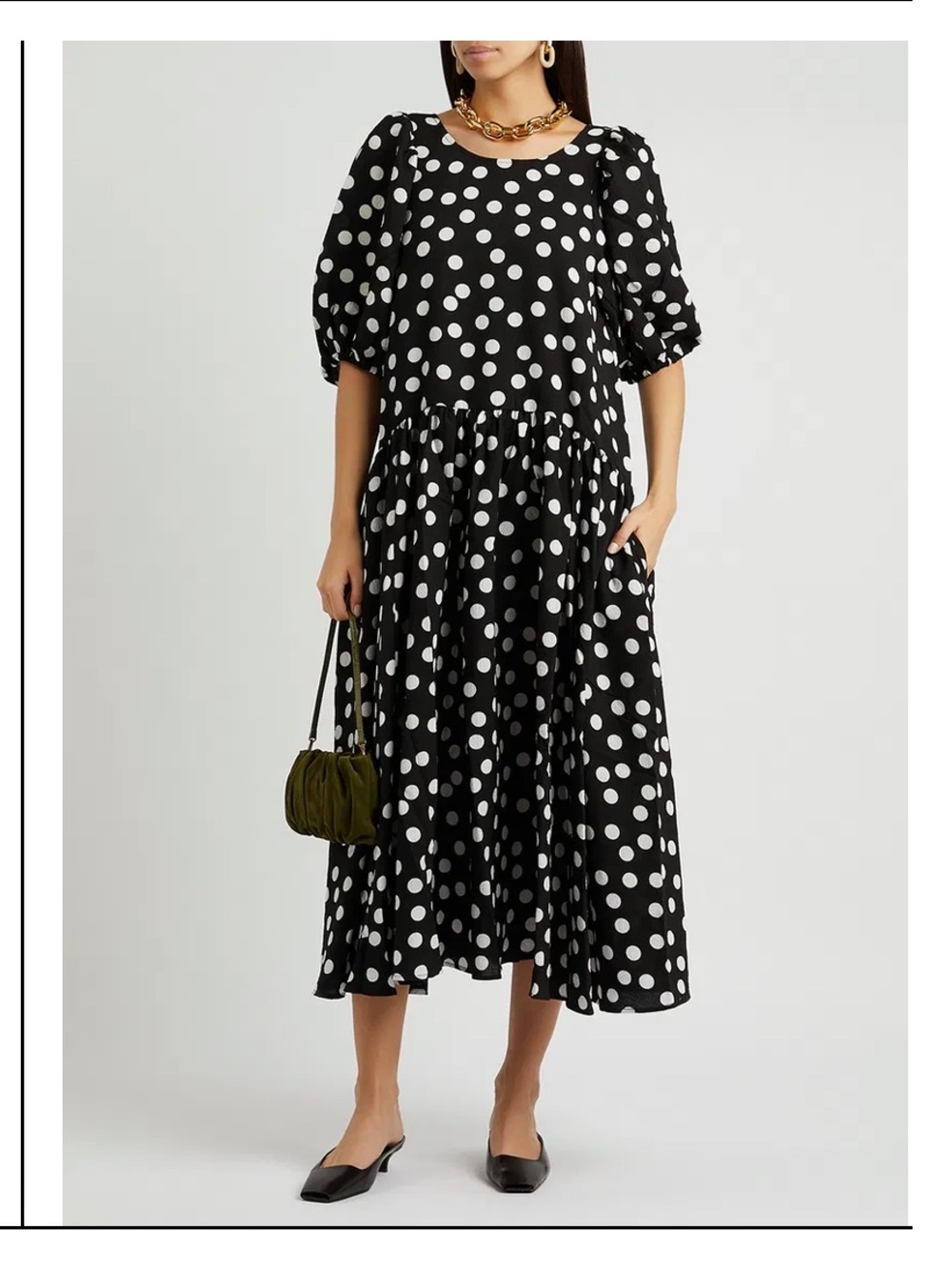 NWOT STINE GOYA Amelia Black and White Polka-Dot Puff Sleeve Dress - Picture 2 of 11